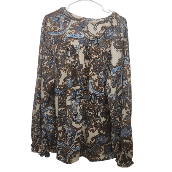 NWOT Suzanne Betro Paisley Blouse Blue and Brown Peasant Boho Soft Plus Size 2X - Picture 4 of 5